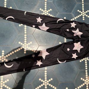 Goldsheep leggings, dark blue with celestial moons and stars, size XS